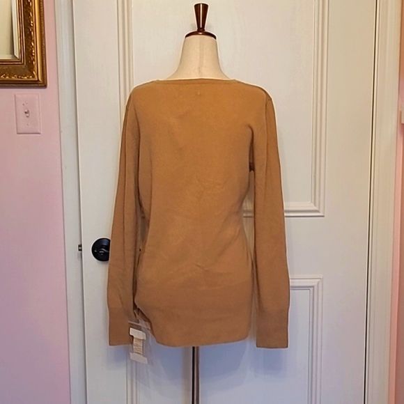 NWT COVINGTON tan cashmere v-neck sweater - Picture 3 of 8
